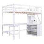 Full Size Loft Bed with Built-in L-Shaped Desk and Three-Tier Storage Shelves,and Attached Storage Staircase, White(Old SKU: GX001809AAK)