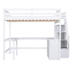 Full Size Loft Bed with Built-in L-Shaped Desk and Three-Tier Storage Shelves,and Attached Storage Staircase, White(Old SKU: GX001809AAK)