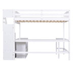Full Size Loft Bed with Built-in L-Shaped Desk and Three-Tier Storage Shelves,and Attached Storage Staircase, White(Old SKU: GX001809AAK)