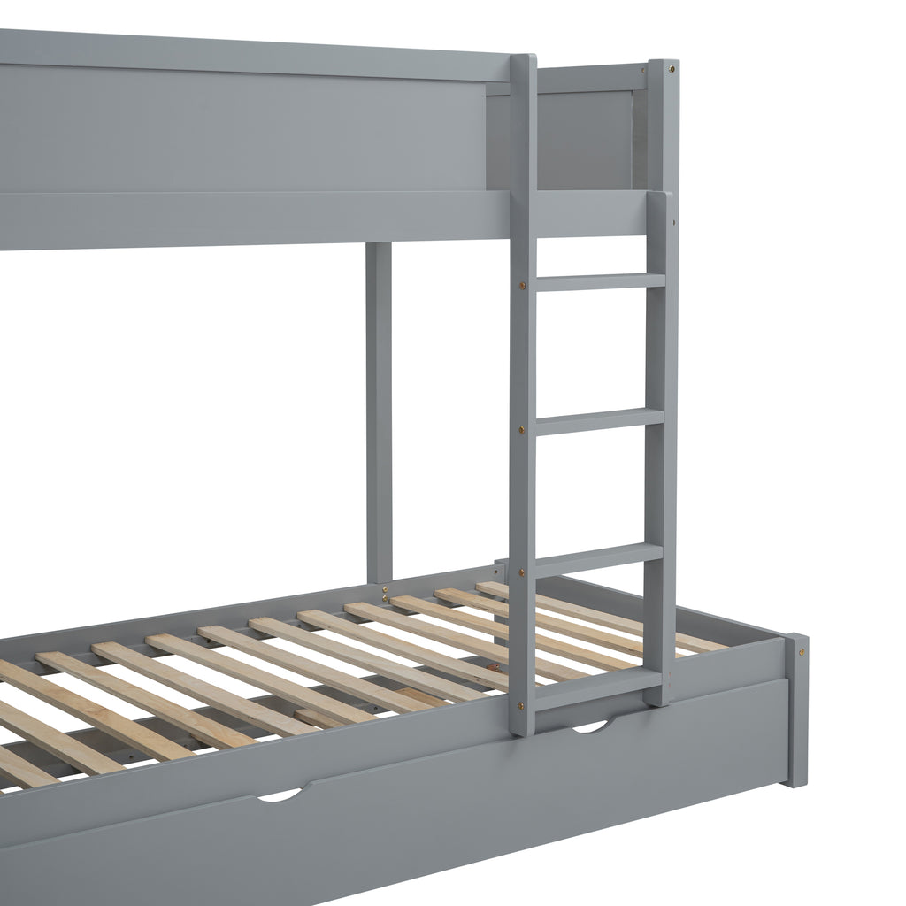 Twin-Over-Twin Bunk Bed with Twin size Trundle, Storage and Desk, Gray