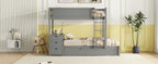 Twin-Over-Twin Bunk Bed with Twin size Trundle, Storage and Desk, Gray