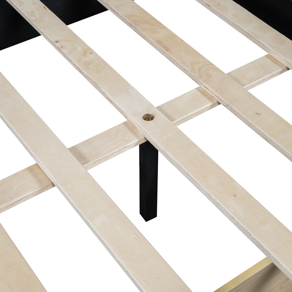 Full Size Upholstered Daybed with 2 Storage Drawers Sofa Bed Frame No Box Spring Needed, Linen Fabric (Beige)