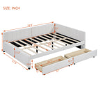 Full Size Upholstered Daybed with 2 Storage Drawers Sofa Bed Frame No Box Spring Needed, Linen Fabric (Beige)