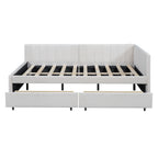 Full Size Upholstered Daybed with 2 Storage Drawers Sofa Bed Frame No Box Spring Needed, Linen Fabric (Beige)