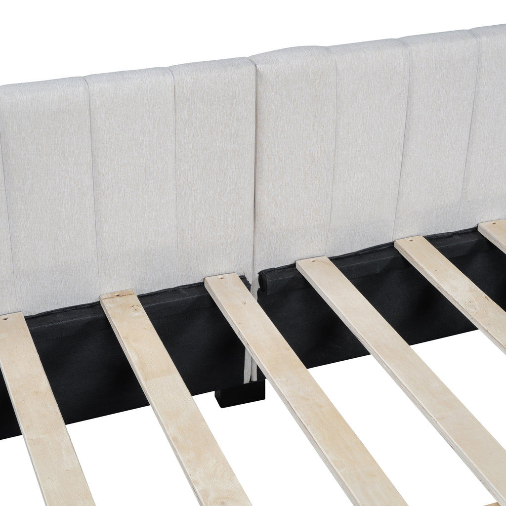 Full Size Upholstered Daybed with 2 Storage Drawers Sofa Bed Frame No Box Spring Needed, Linen Fabric (Beige)