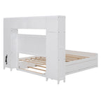 Full Size Wooden Bed With All-in-One Cabinet, Shelf and Sockets,Twin Size Trundle, White