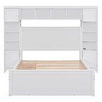 Full Size Wooden Bed With All-in-One Cabinet, Shelf and Sockets,Twin Size Trundle, White