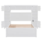 Full Size Wooden Bed With All-in-One Cabinet, Shelf and Sockets,Twin Size Trundle, White