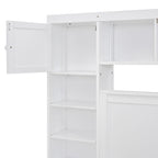 Full Size Wooden Bed With All-in-One Cabinet, Shelf and Sockets,Twin Size Trundle, White