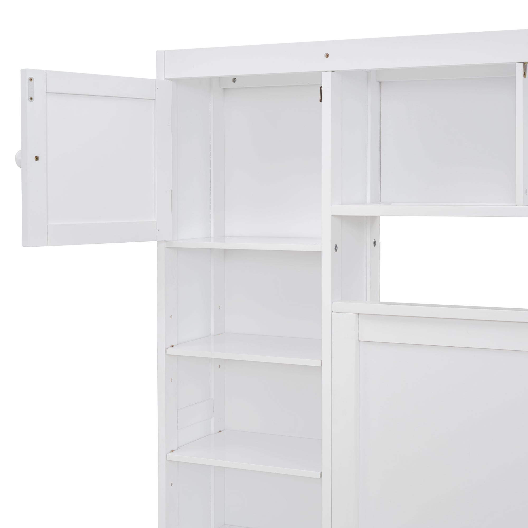 Full Size Wooden Bed With All-in-One Cabinet, Shelf and Sockets,Twin Size Trundle, White