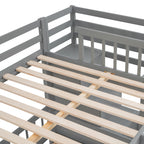 Full Over Twin Bunk Bed with Desk, Drawers and Shelves, Gray