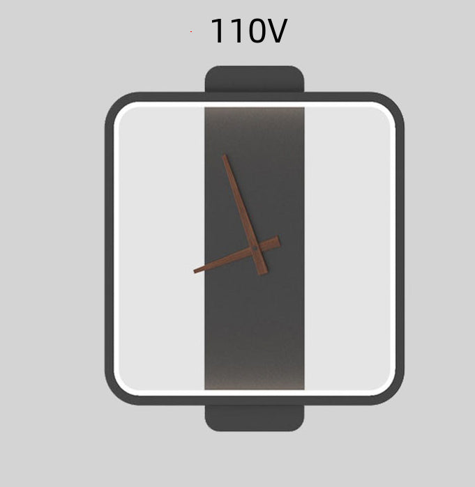 Nordic Wall Lamp Bedroom Bedside Lamp Clock Modeling Lamp Black square style110V