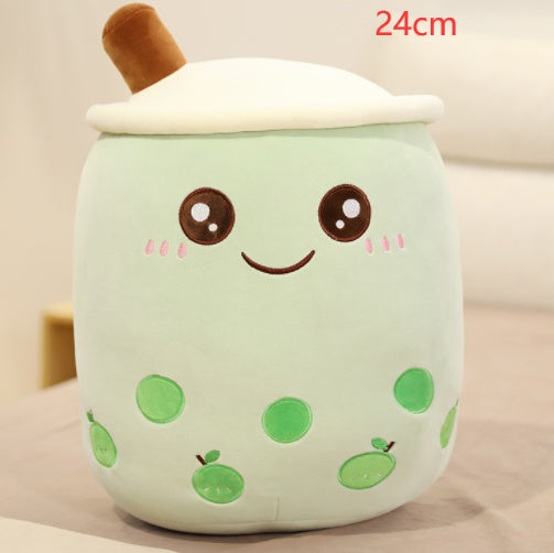 Cute Fruit Drink Plush Stuffed Soft Strawberry Milk Tea Plush Boba Tea Cup Toy Bubble Tea Pillow Cushion Kids Gift Green 24CM