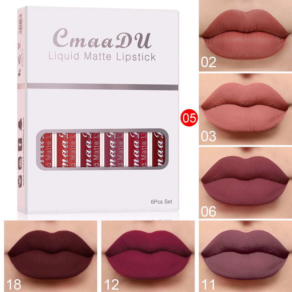 6 Boxes Of Matte Non-stick Cup Waterproof Lipstick Long Lasting Lip Gloss E