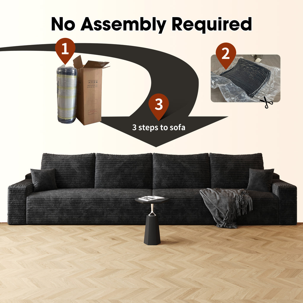 140' Cloud Sectional Couch,Modern Modular Sofa with Deep Seat, Upholstered Couches for Living Room Bedroom,No Assembly Required,Black (Plush Corduroy Fabric)