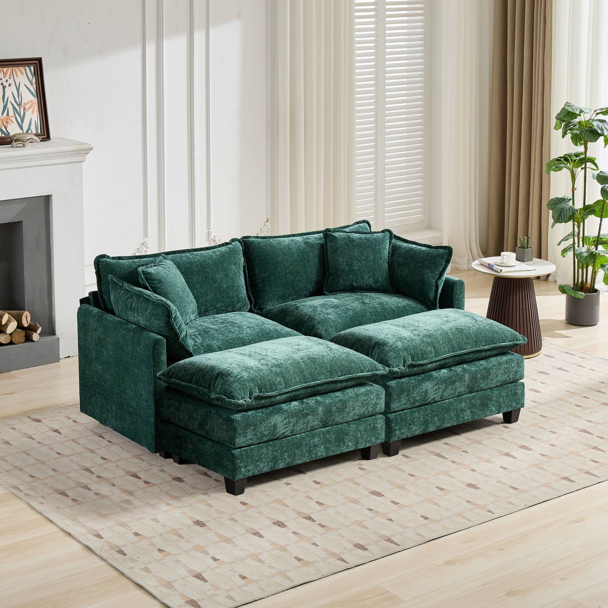 Cloud Sofa LoveSeat (Ottoman is not included), Modern Sectional Couch, for Living Room Bedroom and Apartment, Comfy Double Layer Upholstered Seat Cushion, Breathable Chenille Fabric, Green,SW5012GN