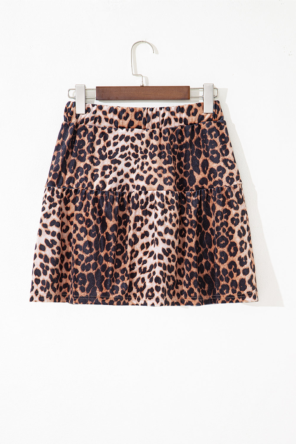 Brown Leopard Tiered Patchwork Hot Mini Skirt- Women