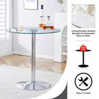 Modern Minimalist Circular Glass Dining Table with Electroplated Silver Metal Legs, 35-Inch Diameter