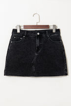 Carbon Grey Mineral Wash Ripped Raw Hem Denim Mini Skirt- Women