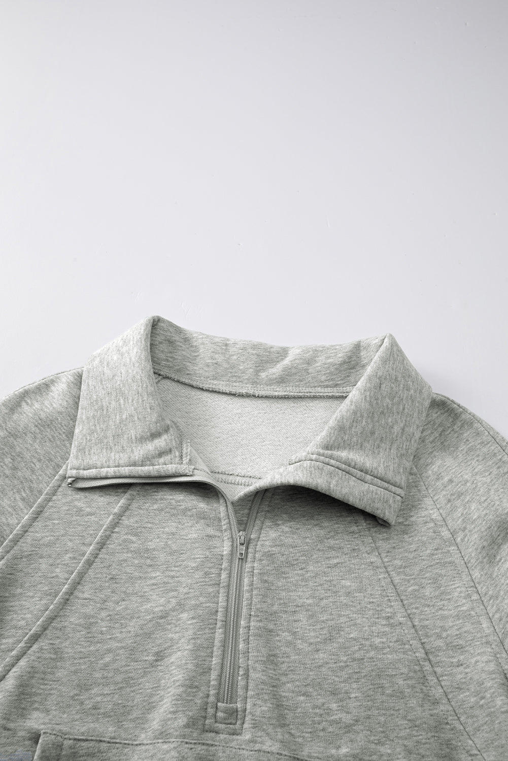 Gray Fleece Lined Zip Up Stand Collar Thumbhole Sleeve Sweatshirt- Women