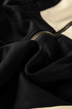 Black Two-tone Long Sleeve Zipped Front Casual Romper- Women