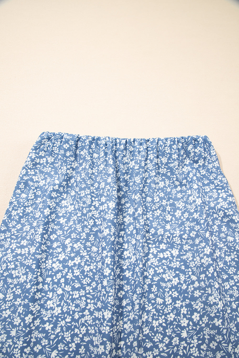 Sky Blue Boho Floral High Waist Long Skirt with Side Split- Women