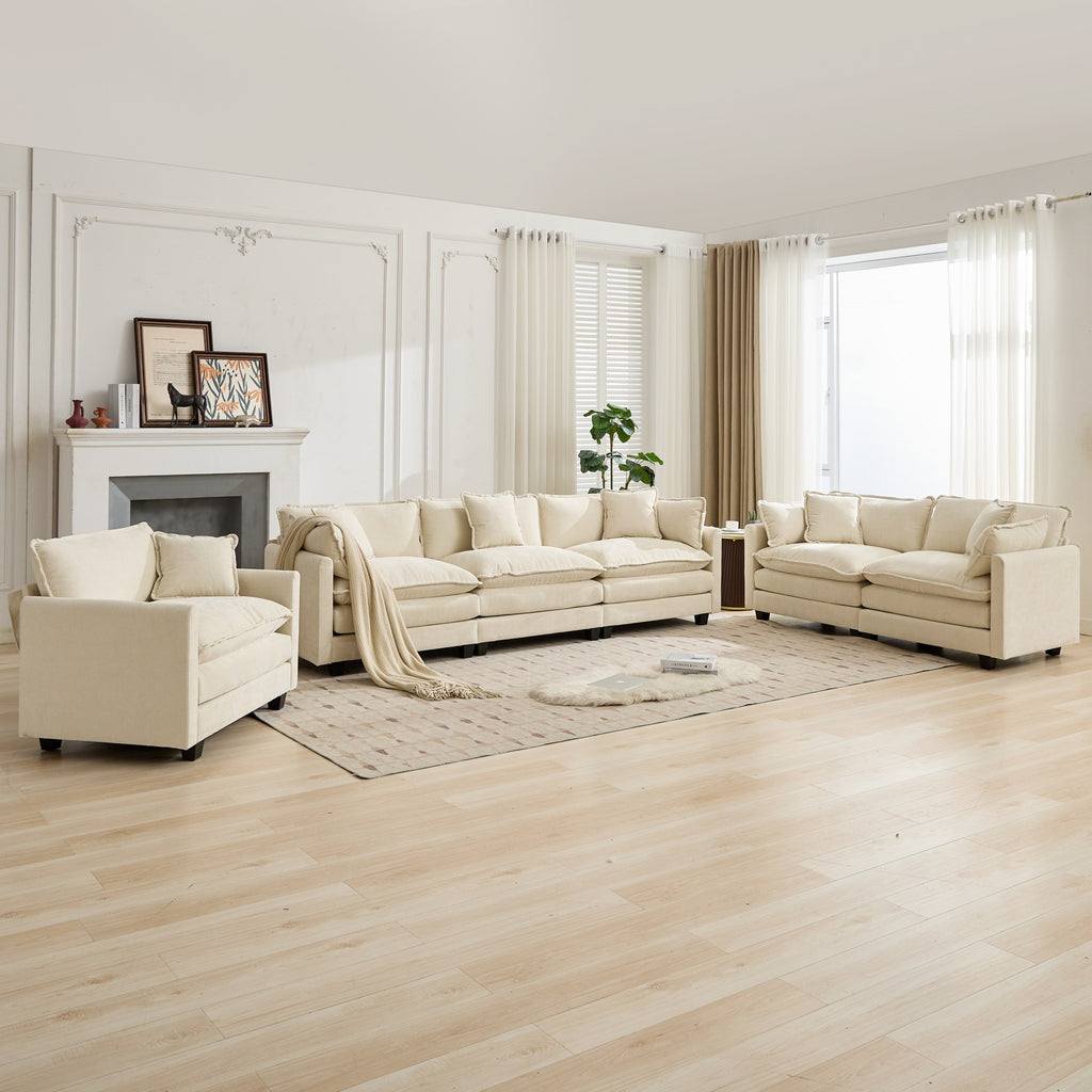 Cloud Sofa 3 Seats (Ottoman is not included), Modern Sectional Couch, for Living Room Bedroom and Apartment, Comfy Double Layer Upholstered Seat Cushion, Breathable Chenille Fabric, Beige,SW5013BG