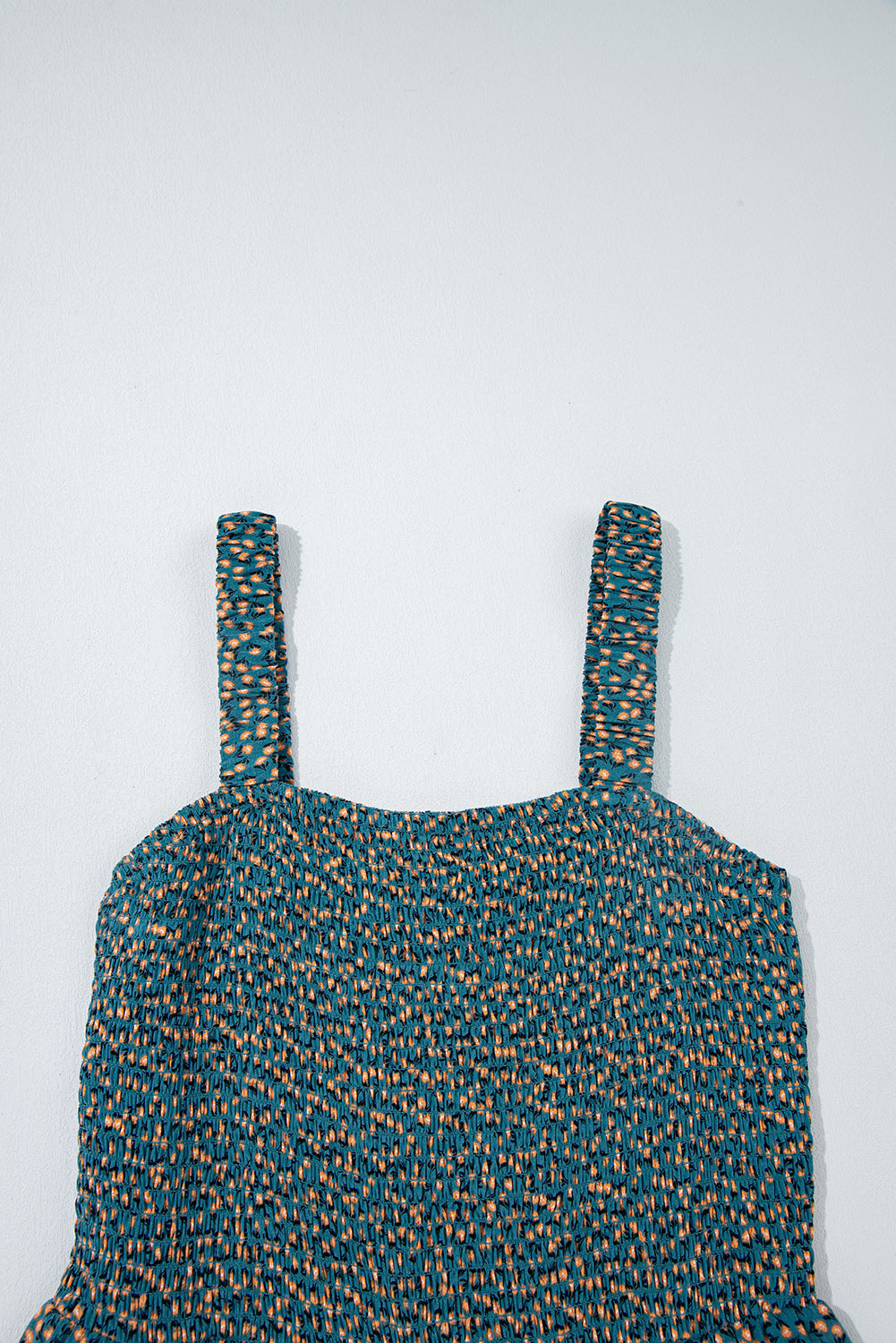 Green Floral Print Smocked High Waist Square Neck Jumpsuit- Women