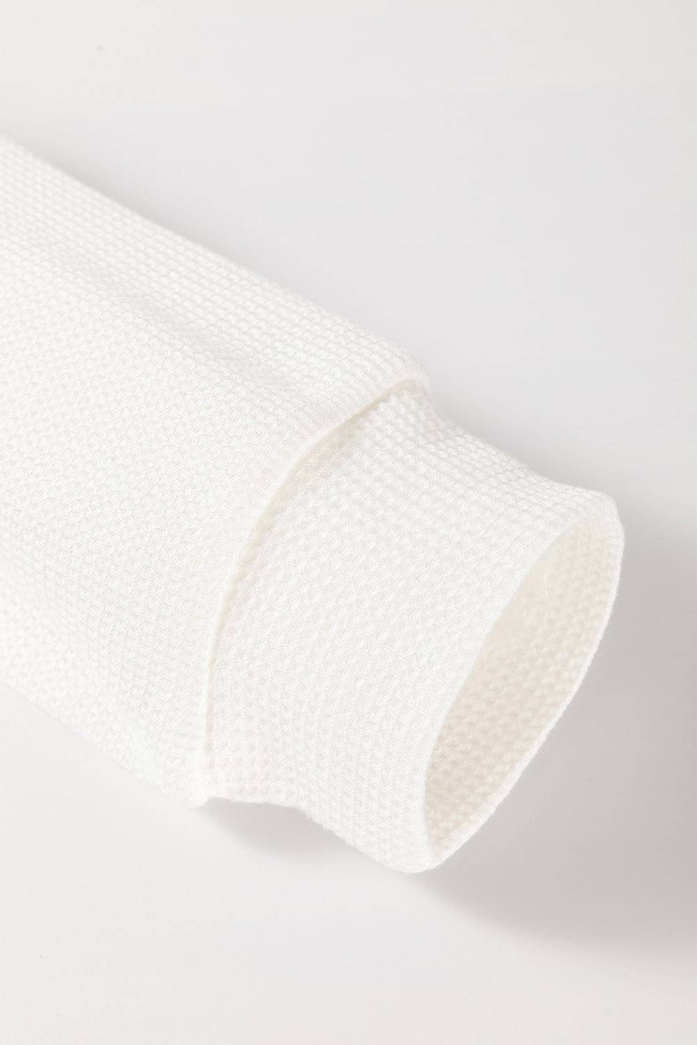 White Floral Patchwork Waffle Knit Raglan Top- Women