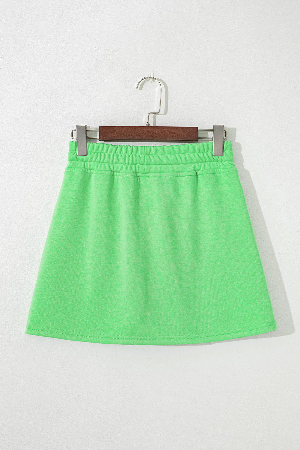 Light Green French Terry Drawstring Elastic Waistband Mini Skort with Pockets- Women