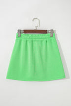 Light Green French Terry Drawstring Elastic Waistband Mini Skort with Pockets- Women