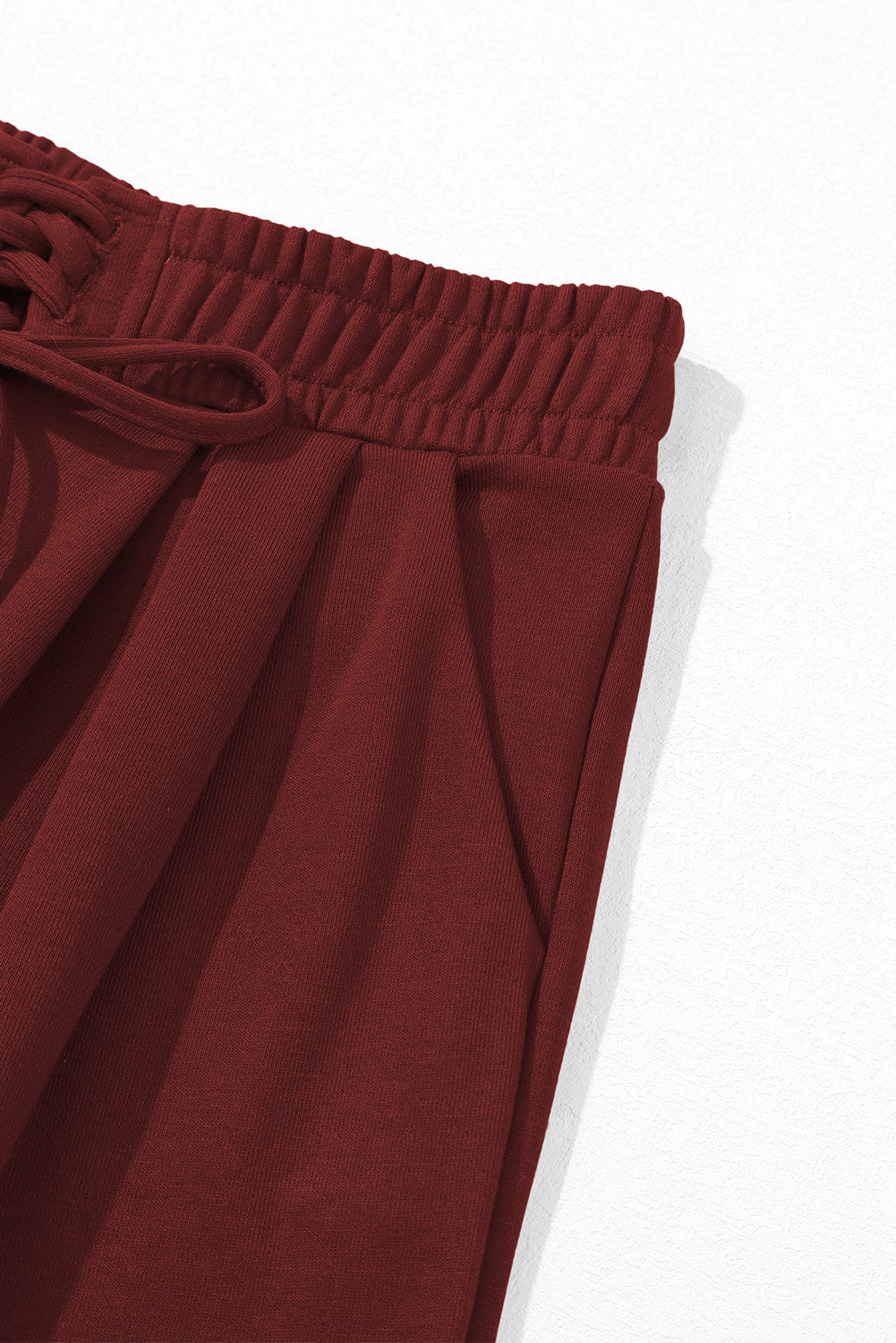 Burgundy Tied Elastic High Waist Pleated Detail Solid Sweatpants- Women