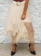 Apricot Lace Cascading Tiered High Waist Maxi Skirt- Women