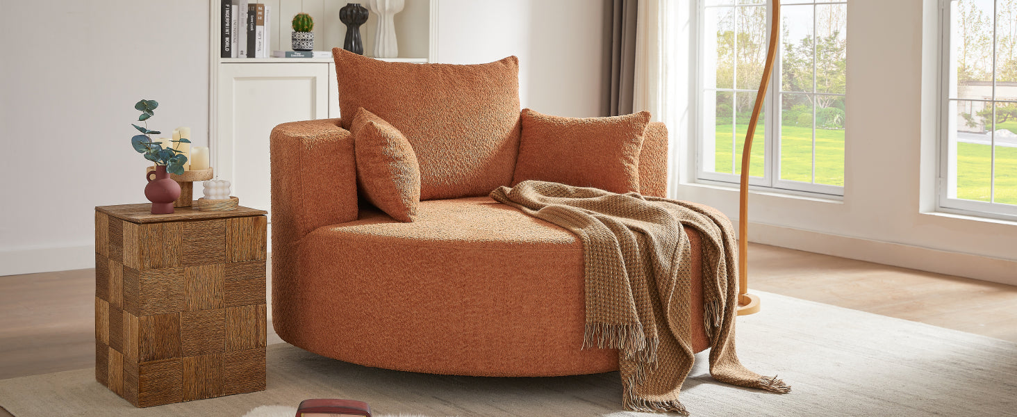 360° Swivel Accent Barrel Chair with Removable Pillows, Orange Red Chenille, 56.3 Inch