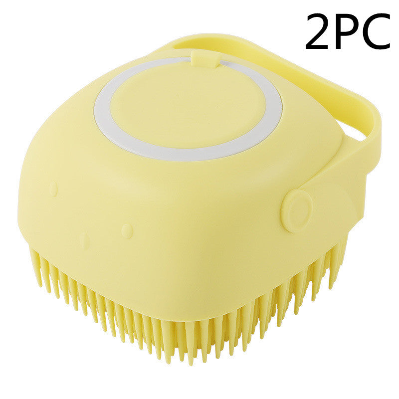 Silicone Dog Bath Massage Gloves Brush Pet Cat Bathroom Cleaning Tool Comb Brush For Dog Can Pour Shampoo Dog Grooming Supplies Yellow 2PC square