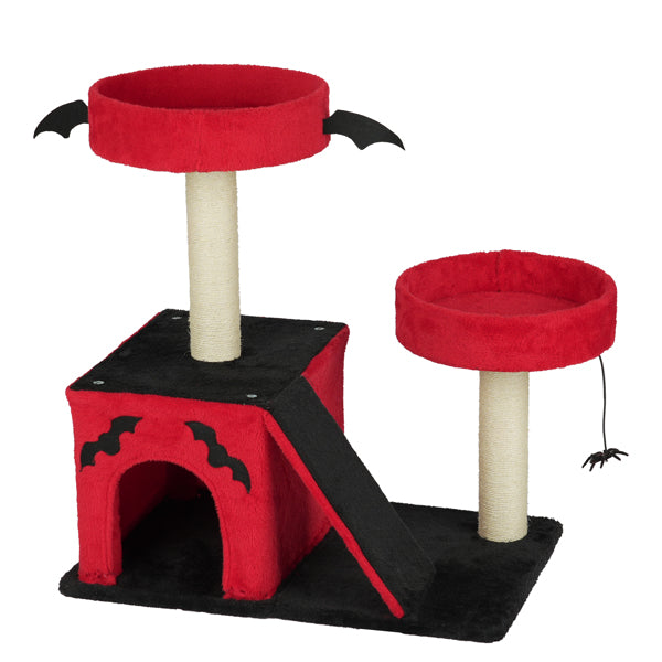 Halloween Cat Climbing Frame Gothic Cat Tree, Cat Tower With Spacious Cat Condo, 2 Padded Perches, Spider Toy, Scratching Posts, Scratching Ladder For Large Cats, Red & Black Red and black