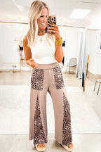 Straw Yellow Mineral Wash Leopard Patchwork Wide Leg Pants- Women