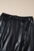Black PU Leather Side Slits Slim Fit High Waist Mini Skirt- Women