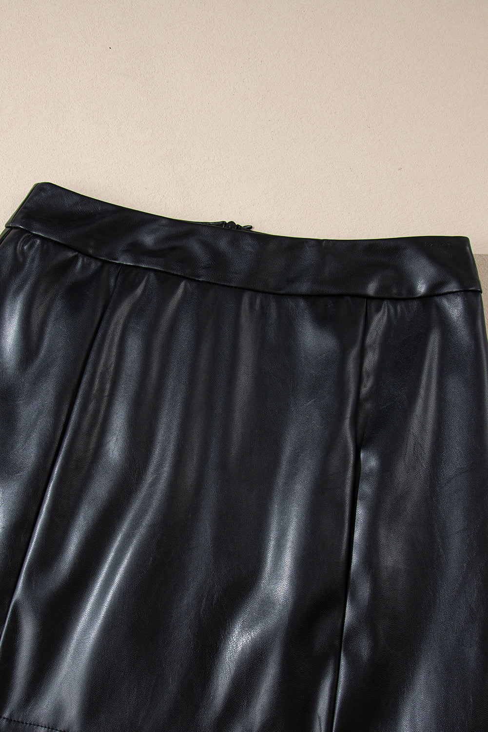 Black PU Leather Side Slits Slim Fit High Waist Mini Skirt- Women