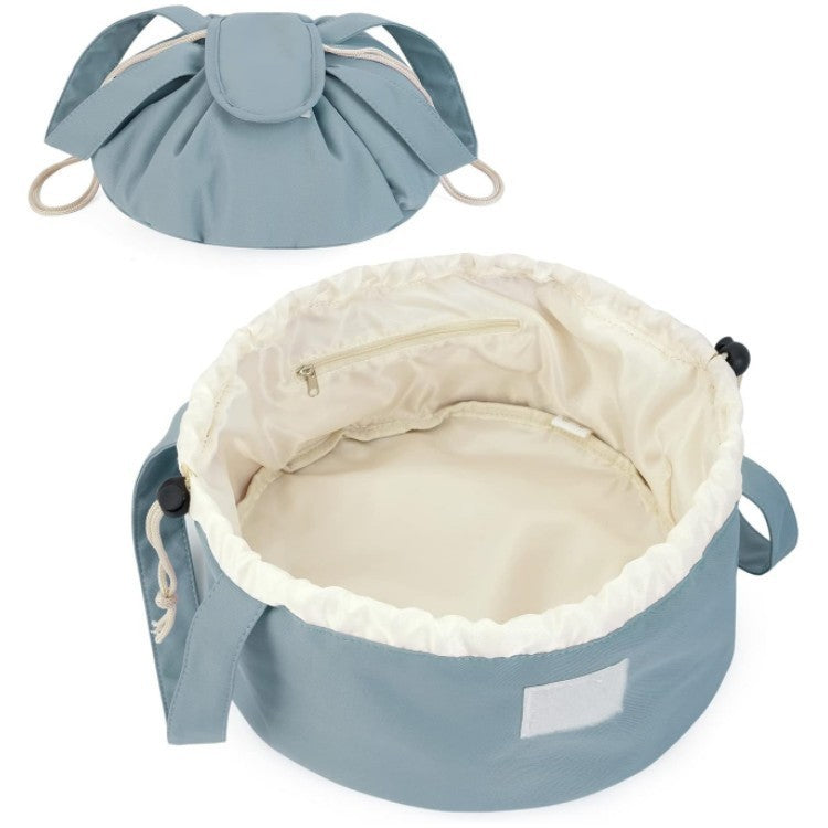 Barrel Drawstring Makeup Bag Large Capacity Women's Cosmetic Bag Toiletries Organizer Pouch Lady Travel Storage Case Sky Blue