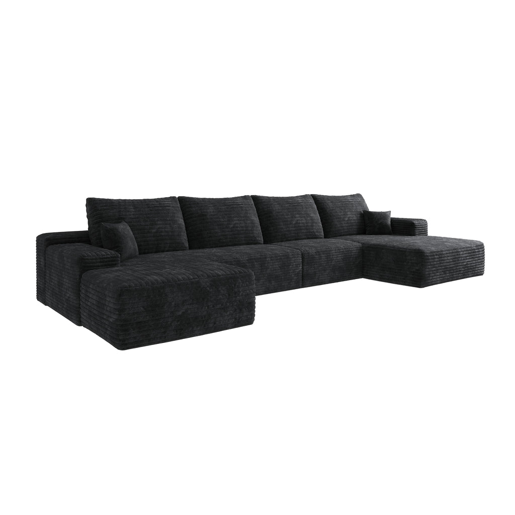 107' Cloud Sectional Sofa with 1 Ottoman,Modern Minimalist Upholstered Couches,Comfort U Shaped Sofa for Living Room,Deep Seat Corner Couch,No Assembly Required,Black (Plush Corduroy Fabric)