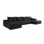 107' Cloud Sectional Sofa with 1 Ottoman,Modern Minimalist Upholstered Couches,Comfort U Shaped Sofa for Living Room,Deep Seat Corner Couch,No Assembly Required,Black (Plush Corduroy Fabric)