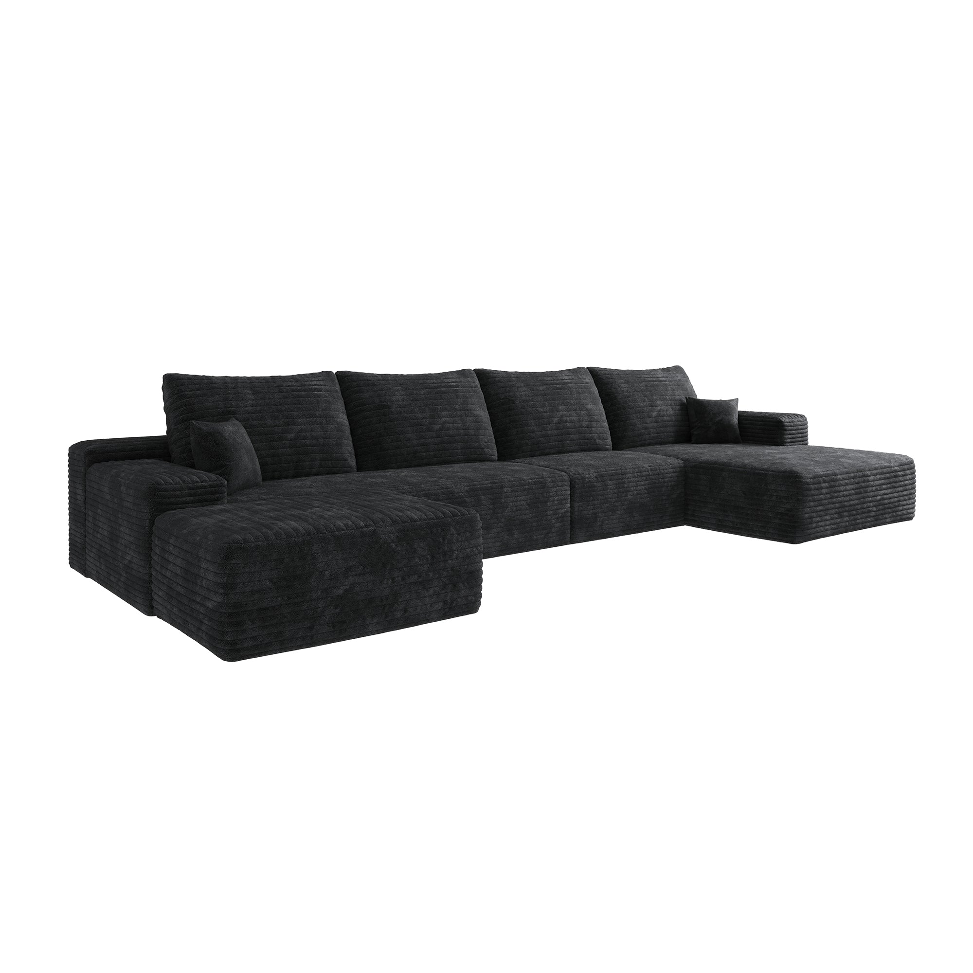 107' Cloud Sectional Sofa with 1 Ottoman,Modern Minimalist Upholstered Couches,Comfort U Shaped Sofa for Living Room,Deep Seat Corner Couch,No Assembly Required,Black (Plush Corduroy Fabric)