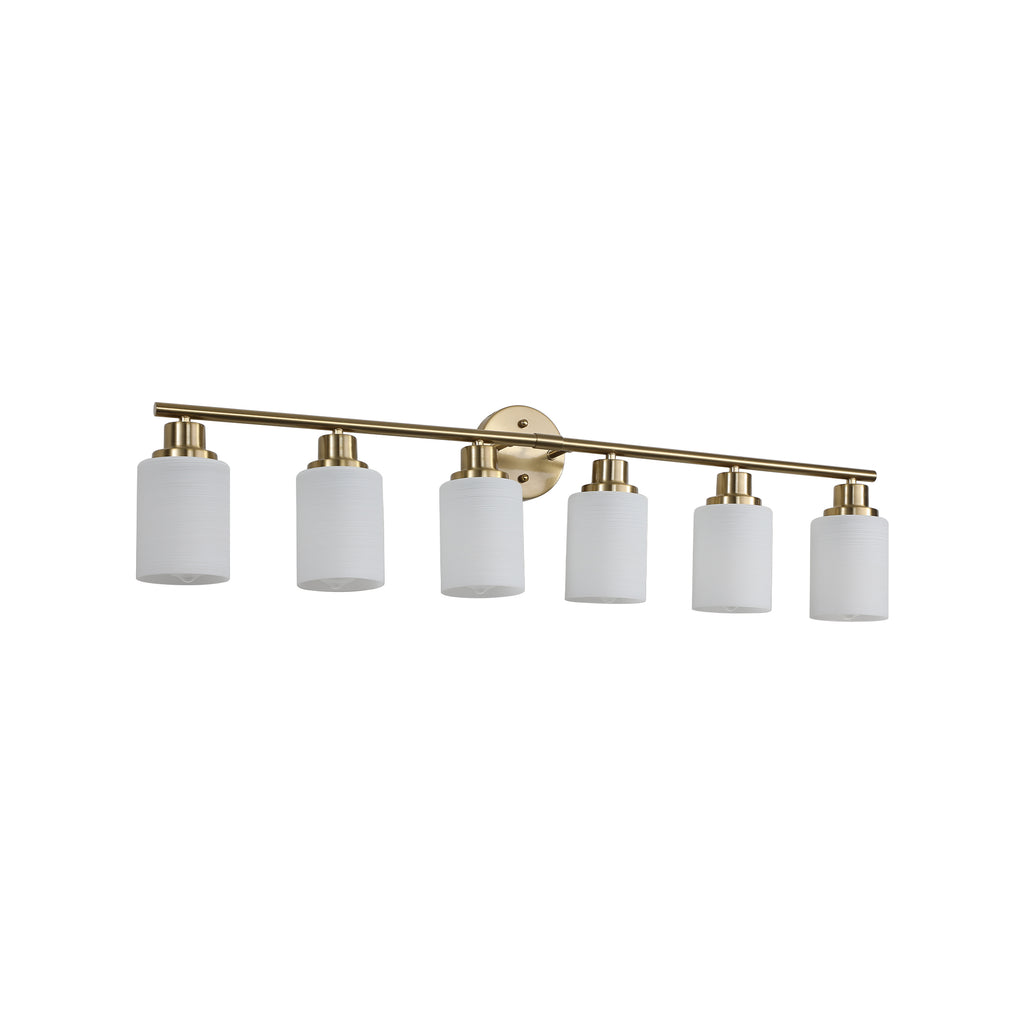 39' Modern 6-Light Vanity Wall Sconce, Golden Finish with Frosted Glass Shades for Bathroom or Hallway Lighting (No Bulbs)