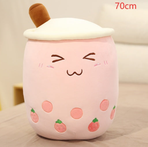 Cute Fruit Drink Plush Stuffed Soft Strawberry Milk Tea Plush Boba Tea Cup Toy Bubble Tea Pillow Cushion Kids Gift Pink 70CM