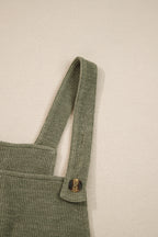 Laurel Green Solid Color Knit Loose Straight Leg Casual Overall Jumpsuit