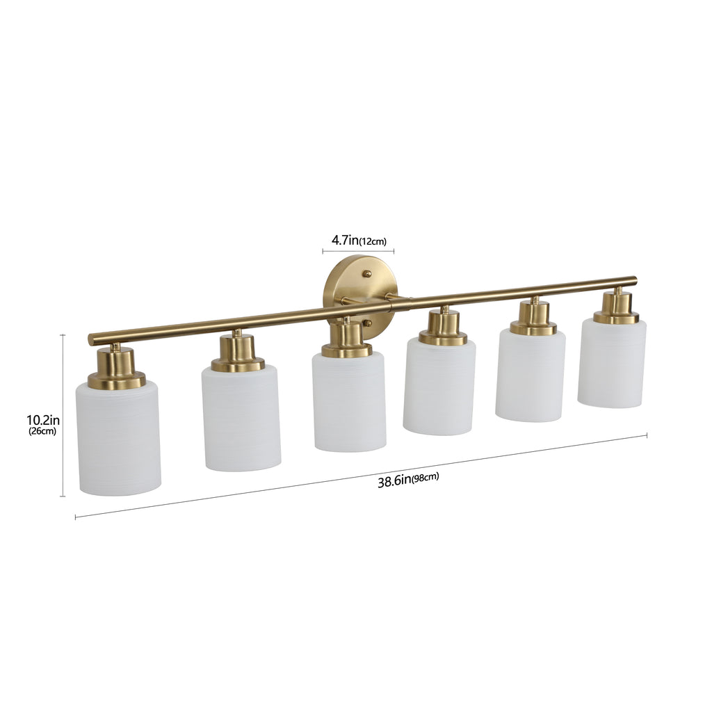 39' Modern 6-Light Vanity Wall Sconce, Golden Finish with Frosted Glass Shades for Bathroom or Hallway Lighting (No Bulbs)
