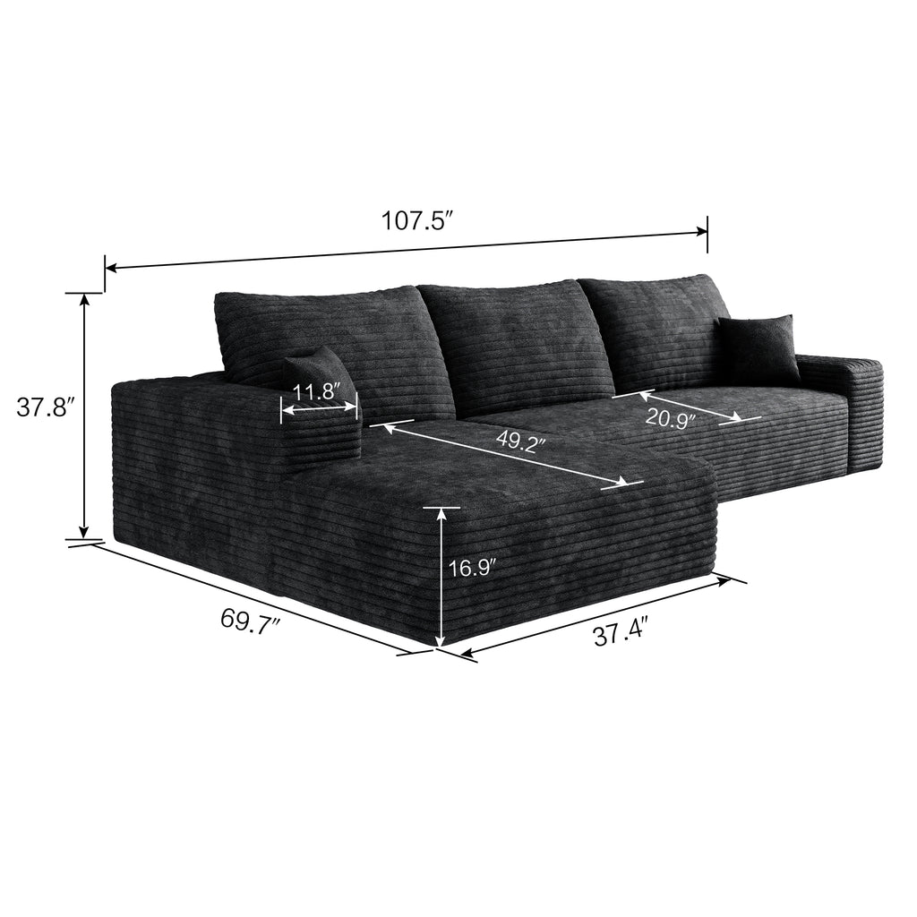 107' Cloud Sectional Couch with L-Shape Chaise,Modern Modular Sofa with Deep Seat, Upholstered Couches for Living Room Bedroom,No Assembly Required (Plush Corduroy Fabric)