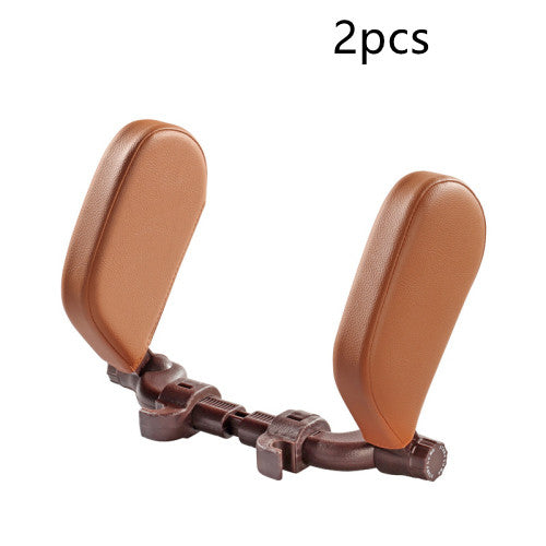 Car headrest pillow Sleep Adjustable Side Car Soft Travel Seat Headrest Auto Leather Support Neck Pillow Cushion car accessories Brown 2pcs