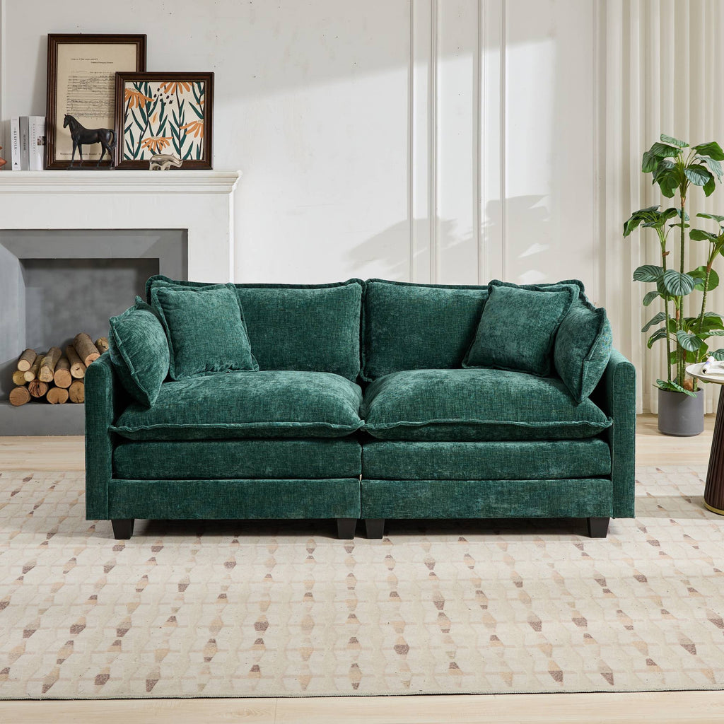 Cloud Sofa LoveSeat (Ottoman is not included), Modern Sectional Couch, for Living Room Bedroom and Apartment, Comfy Double Layer Upholstered Seat Cushion, Breathable Chenille Fabric, Green,SW5012GN